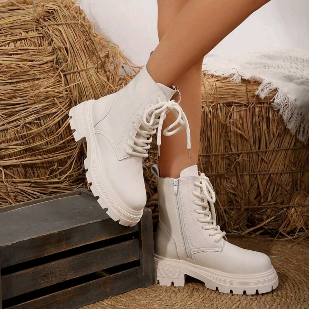 Thick-Sole Boots For Women, British Style Fashion Ankle Boots, Round Toe Side - Picture 4 of 7